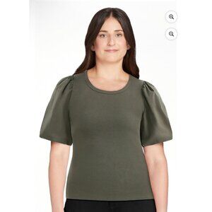 Time and Tru Women's Mixed Media Top with Puff Sleeves, Size XL NWT